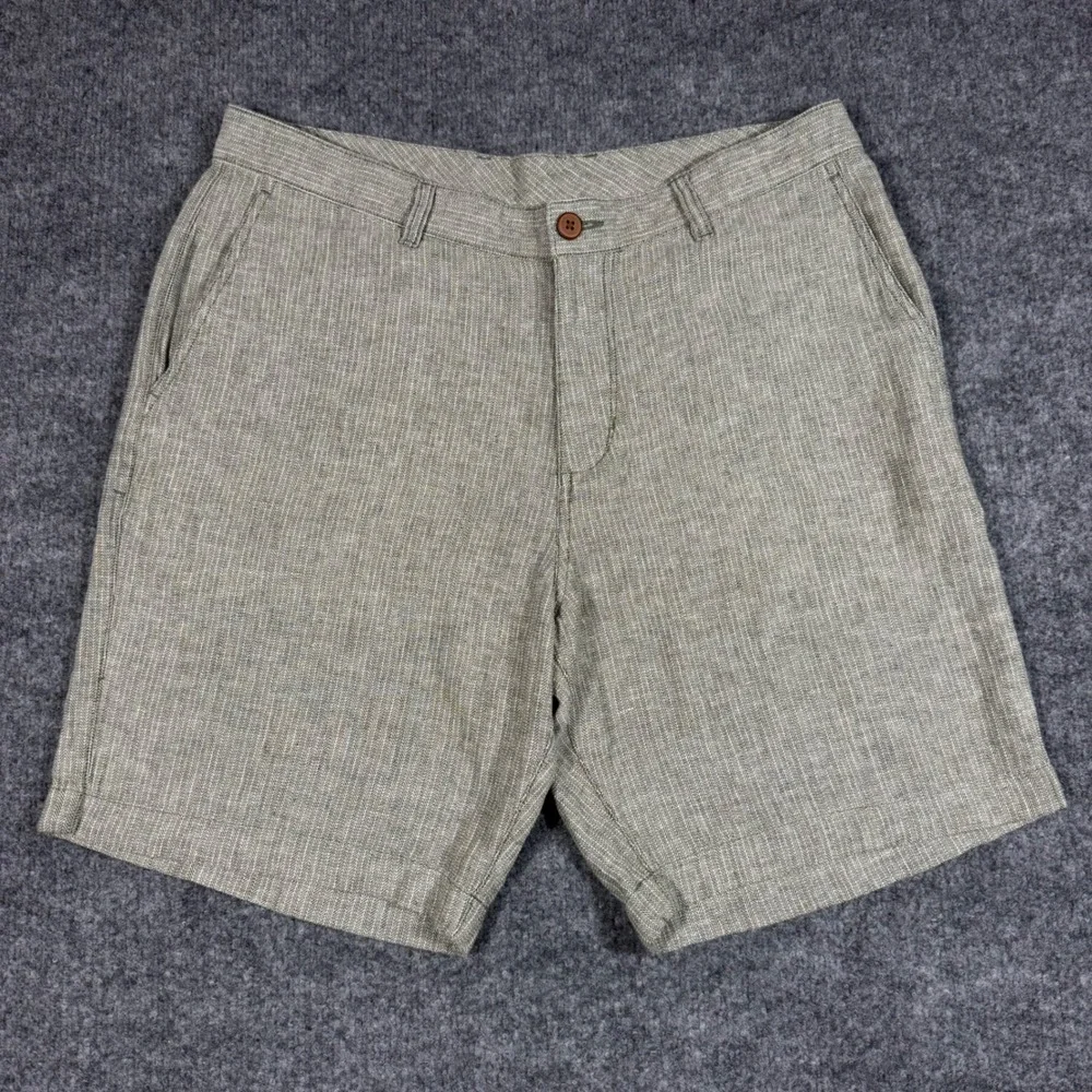 Tommy Bahama Shorts Herringbone Men 36(Fit 34x8.5) Green Linen Cotton Blend NWOT